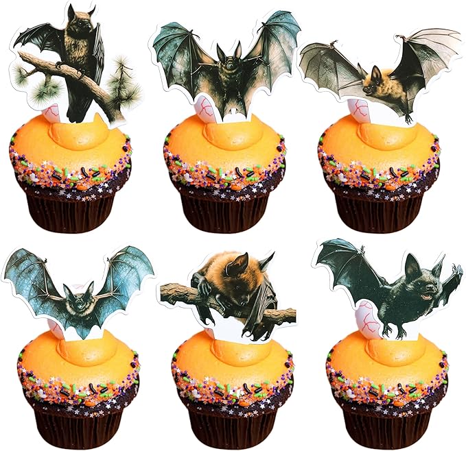 Gyufise 36Pcs Halloween Bat Cupcake Toppers Bat Cake Picks Halloween Horror Bat Cupcake Decors for Halloween Theme Baby Shower Party Cake Decoration Supplies