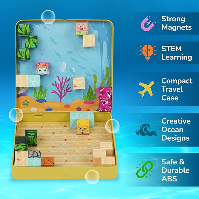 49PCS Mini Magnetic Blocks Ocean Theme – Sea Life Magnet Building Cubes with Storage Iron Box, STEM Educational Travel Toys for Kids Ages 3–8, Creative 3D Learning Construction Set