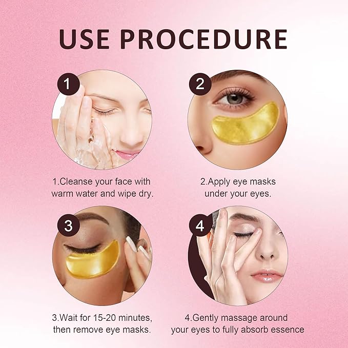 Amouy Eye Mask,30 Pairs for Dark Circles, Puffy Eyes, Undereye Bags,Wrinkles,Eye Mask with 24K Gold,Lavender, Blueberry, Pomegranate&Aloe Vera, Eye Treatment Skin Care for Men & Women Gift
