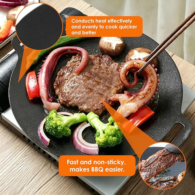 Korean Grill Pan,Round Premium BBQ Grill Pan,Non-stick Griddle Plate for Gas Stove Indoor Outdoor Camping Party(29cm)