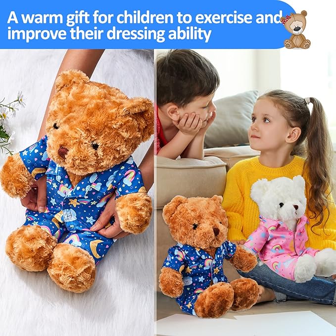 2 Pcs PJ's Bear Clothes Outfit, Fit Most 12-16 Inch Bears Stuffed Clothes Pajamas Plushy for Stuffed , Pre Kindergarten Toys(Blue,Pajamas)