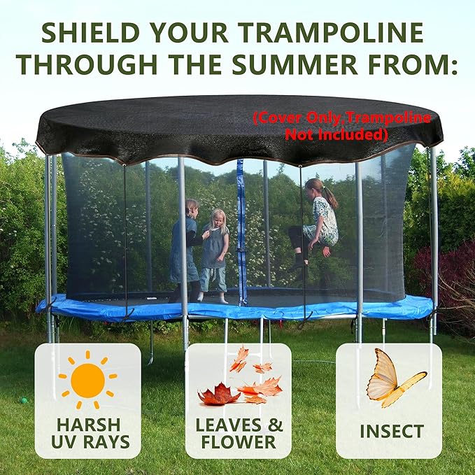 Trampoline Shade Cover, Sun Shade Cover Round 90% Sunblock Shade Cloth w/Rope, Sun Protection Trampoline Canopy for Outdoor Backyard Playground Accessories(Tent Only)