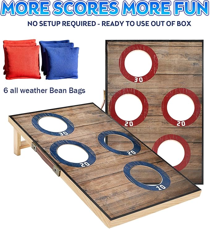 Corn Hole Toss Game for Adults 24x16 Inch Set - Portable Cornhole Board Set with Scoring Target Area, Bean Bags & Carrying Case | Family Kids Outdoor Backyard Beach Lawn Games