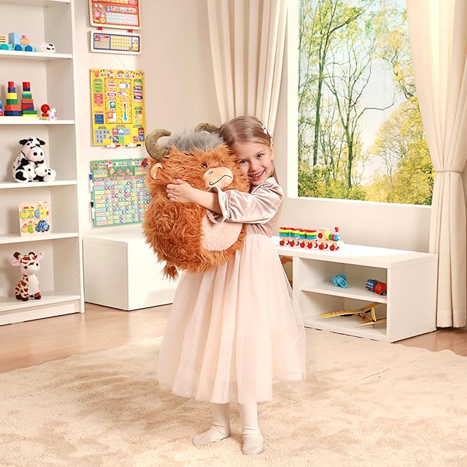 Original 16-Inch Large Highland Scottish Cow Plush Pillow Stuffed Animal Toy,Cute Soft Kawaii Big Size Hugging Cuddle Huggable Plushie,Gift for Kids