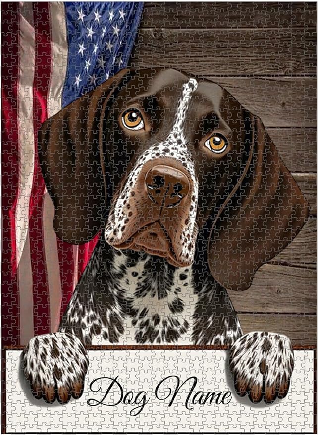 Custom Wooden Jigsaw Puzzles with Your Dog's Name on German Shorthaired Pointer Art Print - 300 500 1000PCS Puzzles Game and Home Wall Decor