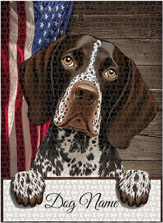 Custom Wooden Jigsaw Puzzles with Your Dog's Name on German Shorthaired Pointer Art Print - 300 500 1000PCS Puzzles Game and Home Wall Decor