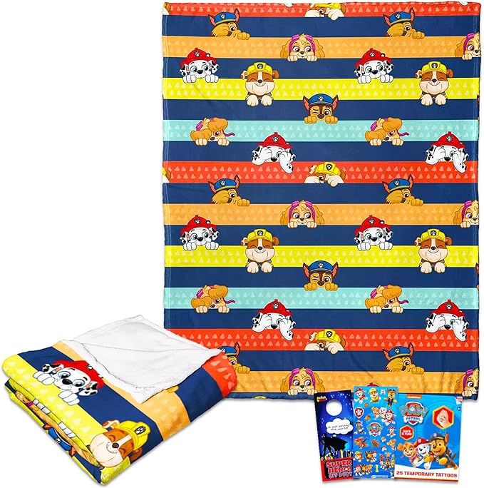 Paw Patrol Throw Blanket for Kids - Bundle with Soft Blanket Featuring Chase, Marshall, Skye, Rubble Plus Stickers, More for Boys, Girls, Kids, Toddlers | Paw Patrol Blanket Size 46" x 60"
