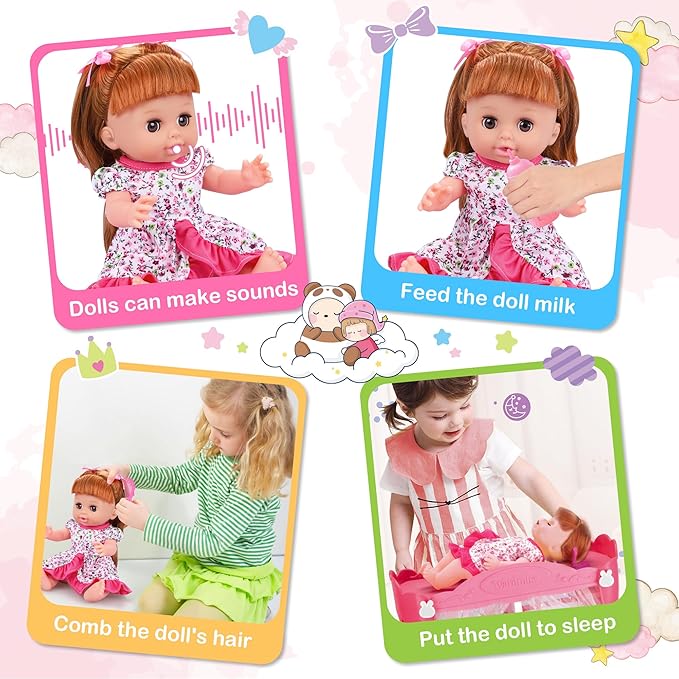 14" Baby Dolls Toy Playset with Wardrobe Bed, 37PCS Beauty Hair & Babies Doll Care Toy Set, Toddler Toys Pretend Play Doll Incl Hair Salon Kit, Dolls Clothes, Baby Gift for 3 4 5 6+ Year Old Girl Boy