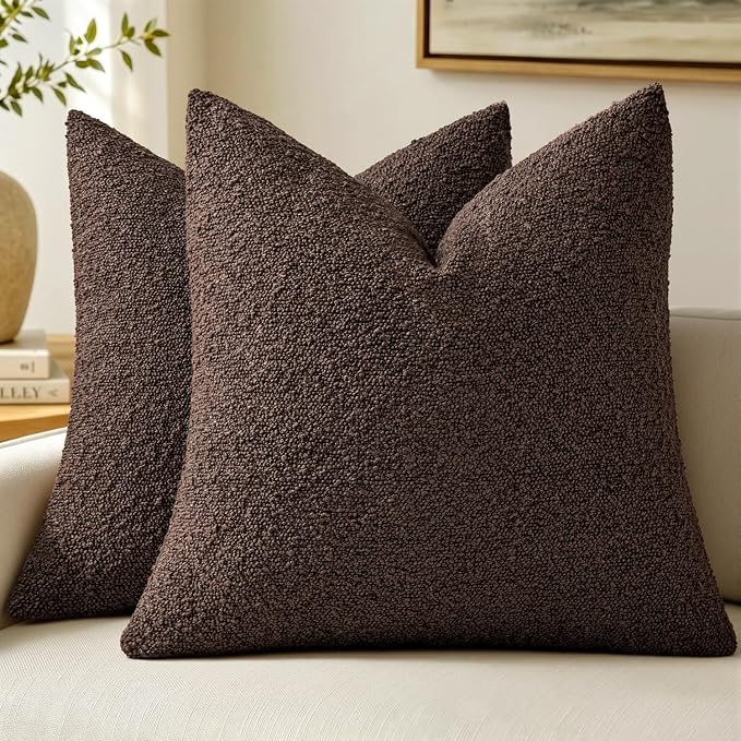 MIULEE 24x24 Decorative Euro Sham Boucle Couch Pillow Covers Cocoa Brown | Set of 2 Textured Neutral Fall Autumn Throw Pillow Covers, Accent Solid Pillowcases, Sofa Living Room Home Decor