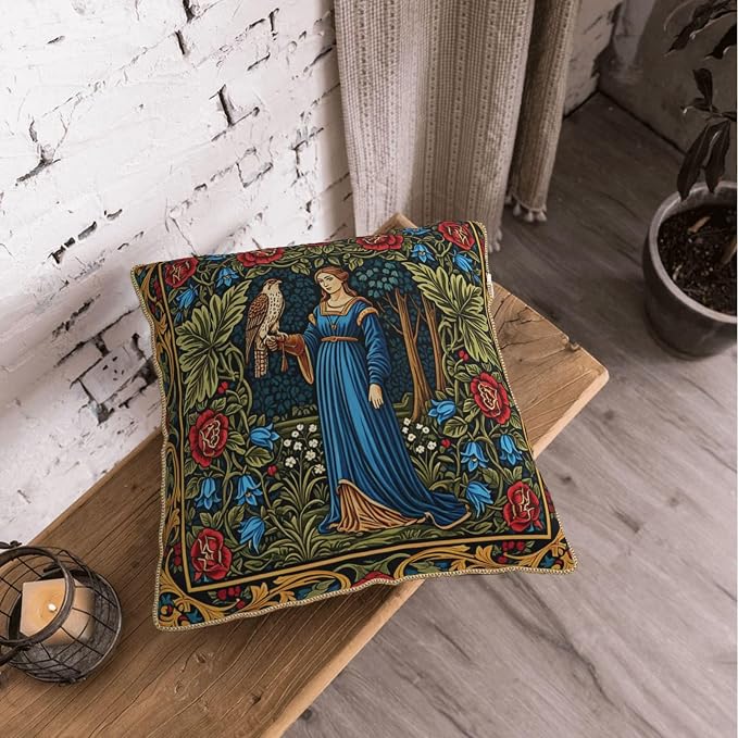Vintage Floral Leaves Velvet Pillow Covers 16x16 Inch Tapestry Art Red Blue Flowers Bird Throw Pillows For Couch Cushion Covers Pillowcase European French Country Pillow Cases for Sofa Bed Bedroom