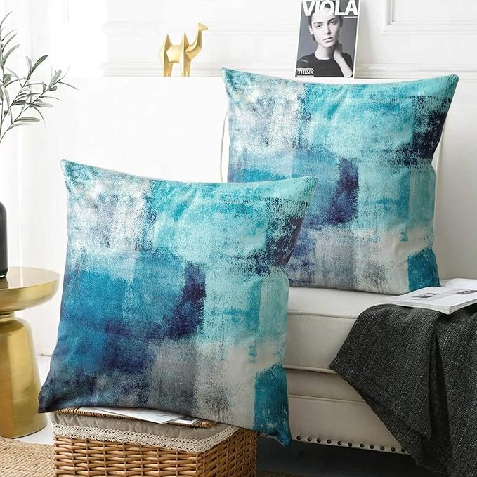 Throw Pillow Covers for Couch, 16x16 Inch, 2 Pack, Turquoise | Decorative Throw Pillow Covers Cushion Covers for Couch Bedroom Sofa Living Room