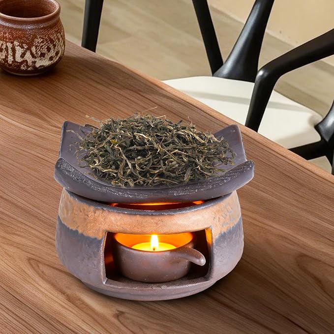 Handmade Ceramic Aromatherapy Diffuser,Herb Burner & Candle Wax Warmer with Tealight Holder, Home Fragrance Accessories for Relaxation & Meditation-A