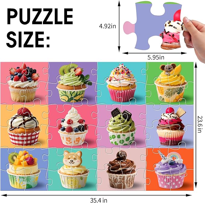 Jumbo Floor Puzzle for Kids,48 Piece Cupcake Jigsaw Puzzles,Learning Educational Toys for Toddlers Ages 3-5,Children Gift for Boy Girl Ages 4-8