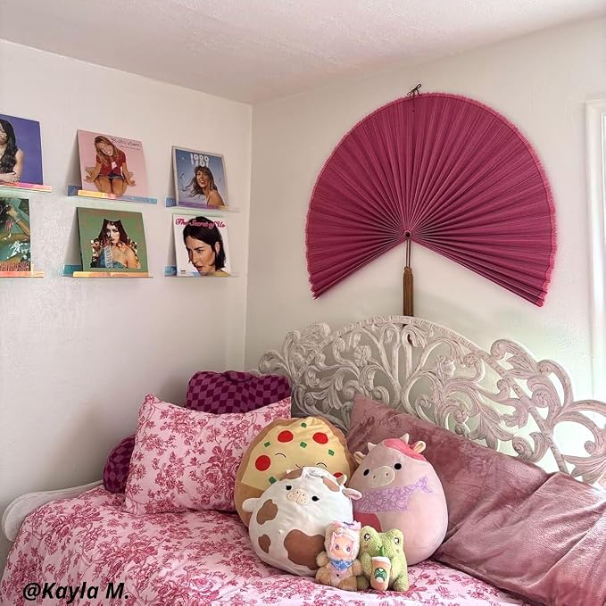 ChumDecor Bamboo Fan Wall Decor, Japanese Wall Fan Decoration, Pink 48 in | Large Oversized Oriental and Asian Style Hanging Decoration for Above the Bed Headboard or an Empty Living Room Space
