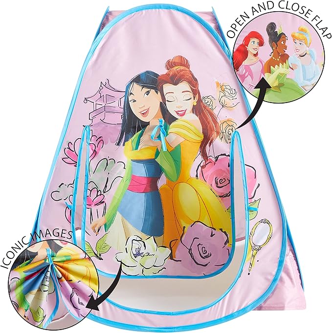 Idea Nuova Disney Princess Collapsible Pop Up Indoor Outdoor Play Tent with UV Protection for Toddlers and Kids, 28" W x 28" L x 30" H