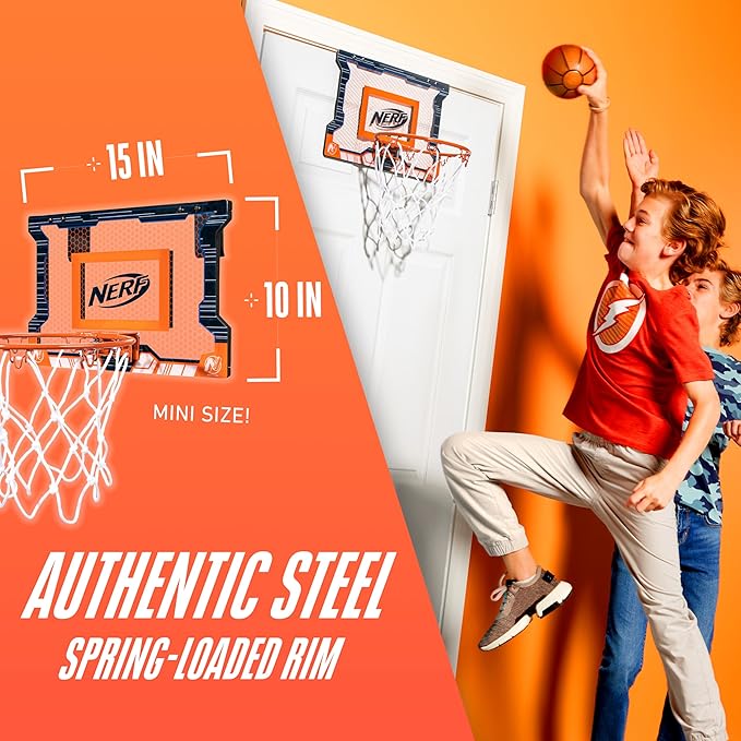 NERF Basketball Hoop Set - Pro Hoop Mini Hoop Set with Mini NERF Basketball - Steel Rim Great for Dunking