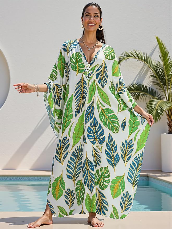 Mumu Dresses for Women Plus Size, Bohemian Kaftan Beach Cover Up Long Maxi Nightgown Soft Loungewear