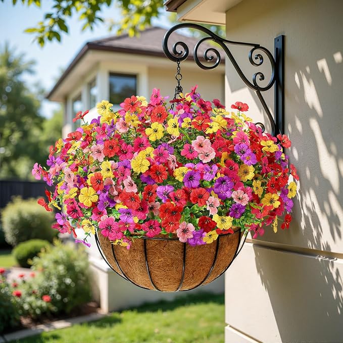 Alupssuc 24 Bundles Artificial Daisy Flowers UV Resistant for Outdoor Decor | Silk & Plastic, Spring Faux Plants Greenery, Bendable Stems, for Porch Patio Hanging Window Planter Yard Outside, 5 Colors