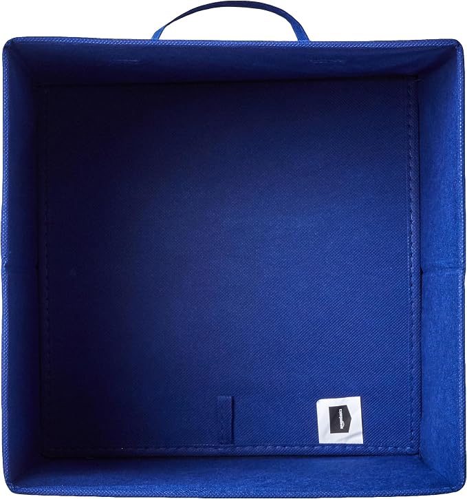 Amazon Basics Collapsible Fabric Storage Bins with Handles, Cube Organizer for Home Organization, 10.5"x10.5"x11", Navy, 6 Count (Pack of 5)