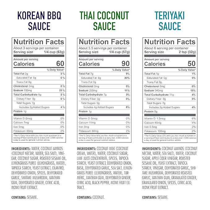 Kevin's Natural Foods Simmer Sauce, Teriyaki/Thai Coconut/Korean BBQ | Paleo Variety Pack, Stir-Fry Sauce, Gluten Free, No Preservatives, Non-GMO