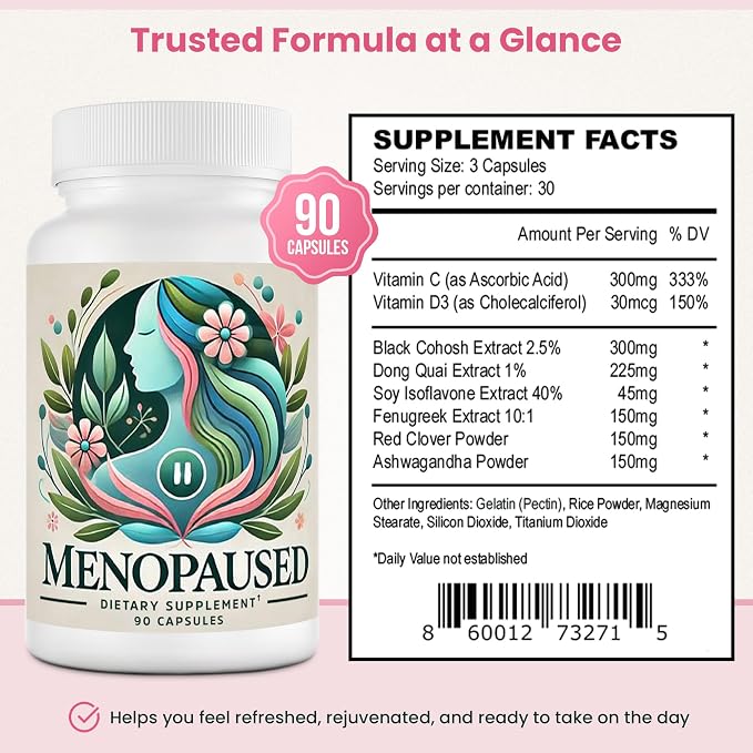 Menopause Supplements for Women -Women Multivitamin for Wellness & Vitality -Herbal Support for Hormone Balance & Emotional Comfort -Ideal for Hot Flash & Night Sweat -90 Capsule