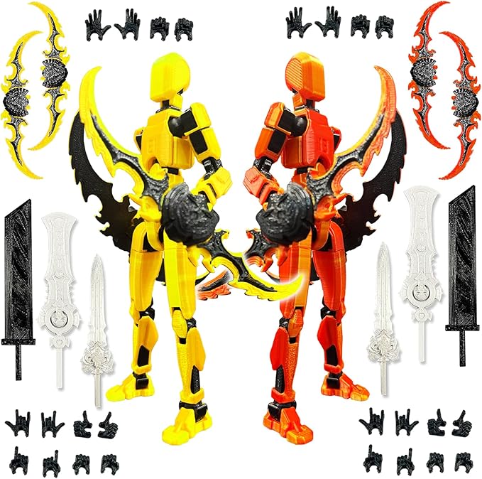 T13 Dummy Action Figure Set (Assembly Completed), 3D Printed Multi-Jointed Movable Titan 13 Lucky 13 Mobile Robot, Nova 13 Action Figures Desktop Decorations for Game Lovers Toy (Gold Pink