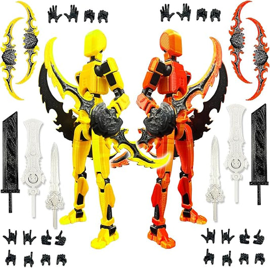 T13 Dummy Action Figure Set (Assembly Completed), 3D Printed Multi-Jointed Movable Titan 13 Lucky 13 Mobile Robot, Nova 13 Action Figures Desktop Decorations for Game Lovers Toy (Gold Pink