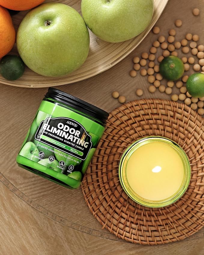 AOOVOO Green Apple 2 Pack Odor Eliminating Highly Fragranced Candle - Eliminates 95% of Pet, Smoke, Food, and Other Smells Quickly, Air Freshing Soy Candle, Up to 100 Hours Burn time