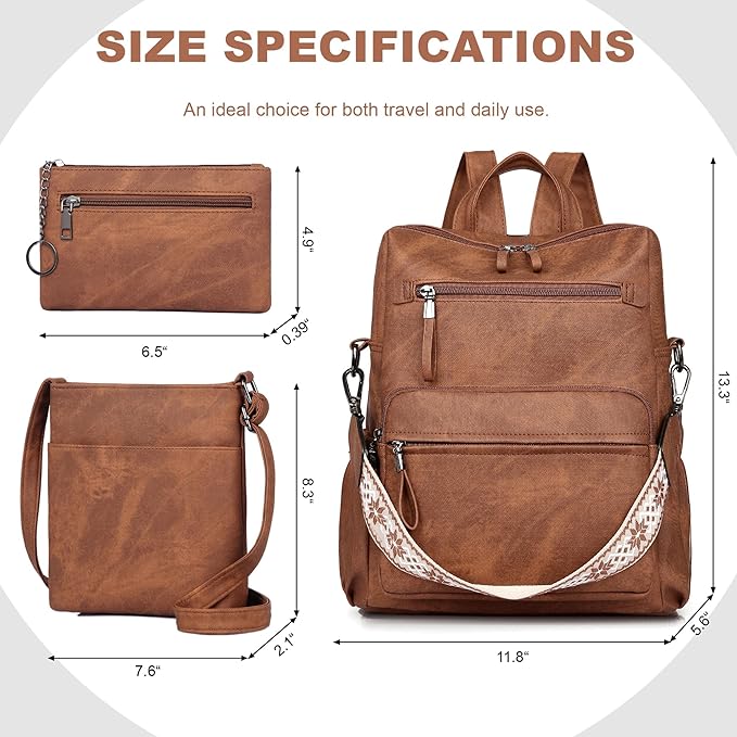 Backpack Purse for Women, Pu Leather Designer Travel Backpack, Fashion Work Ladies Shoulder Bag Handbag