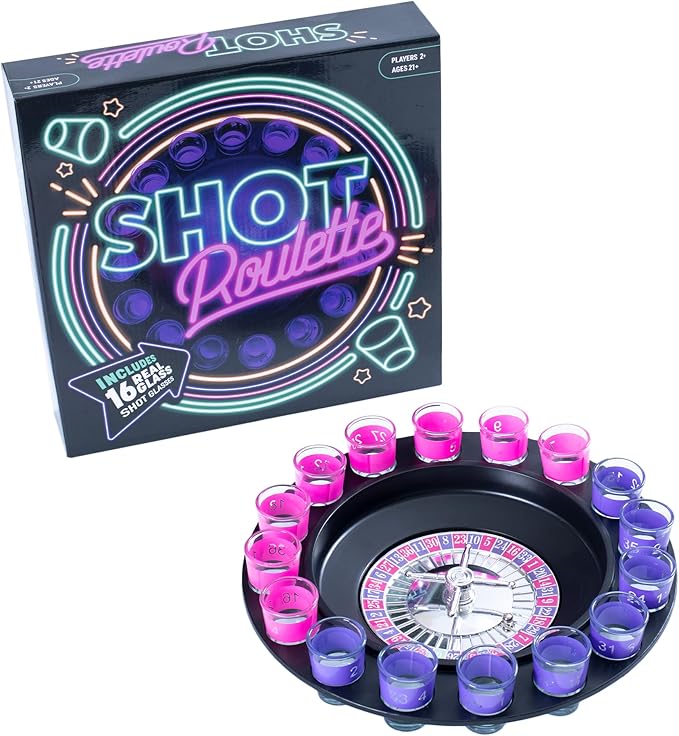 Endless Games Roulette Party Game – Spin the Wheel Tabletop Challenge for Game Night & Parties | Includes Real Glass Mini Cups & Classic Spinner Set |for 2+ Players