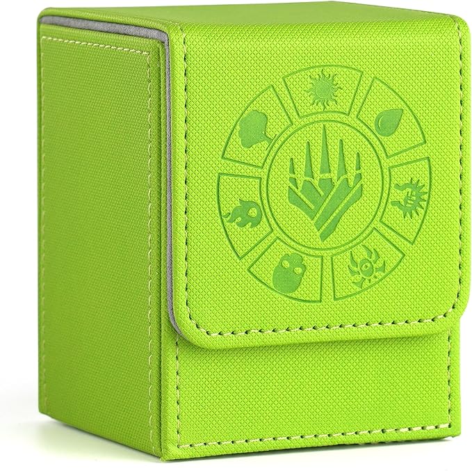 Arkeiliy Card Deck Box, 110+ Storage MTG Deck Box with 50 Pcs Card Sleeve, Collectible Trading Card Cases for Magic Commander and More (Grass)