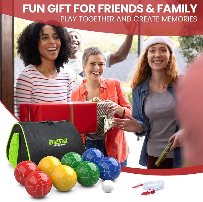 Bocce Ball Set 100mm Regulation Size and Weight for Lawn, Beach Bocci Game Sets for 2-8 Players (Multi-Color)