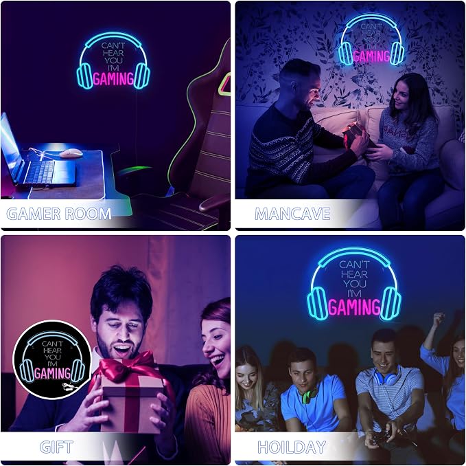 Kavaas Gamer Neon Sign, Neon Headphone Signs for Gaming Room Decor - Can't Hear You I'm Gaming Headset LED Light Sign for Teen Boys Room Decor - Best Gamer Gifts for Teenage Boys, Kids