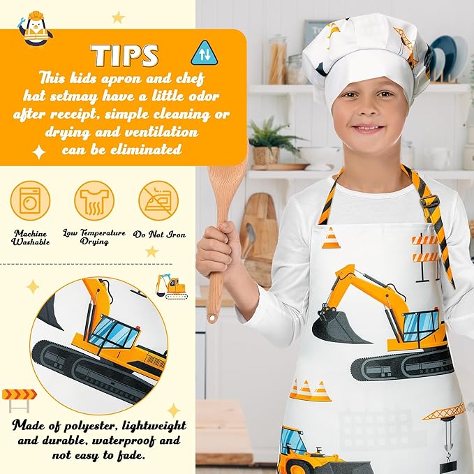 R HORSE Kid Apron and Chef Hat Set- 2Pcs Adjustable Vehicle Children Kitchen Apron Dress up Role Play Chef Toy Kid Funny Cooking Birthday Gift for Kids Cooking Baking Painting and Training