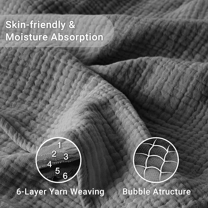 100% Cotton Muslin Blanket 40" x 40", Breathable and Lightweight Cotton Throw Blankets, Soft Cooling Summer Gauze Blanket for All Season, Dark Grey