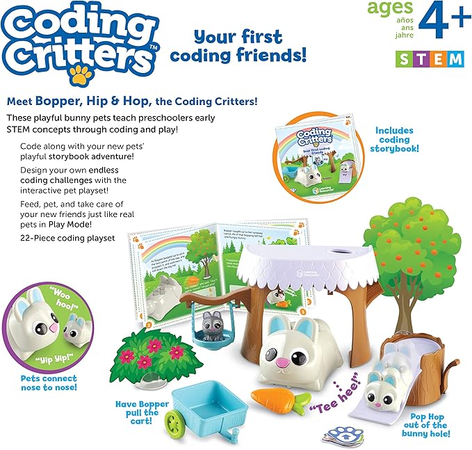 Learning Resources Coding Critters Bopper - 22 Pieces, Ages 4+,Screen-Free Early Coding Toy for Kids, Interactive STEM Coding Pet, Preschool Learning Toys