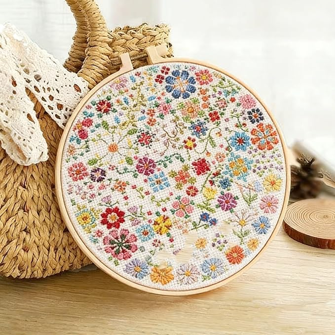 YUSHENYI Giftable Florals Crosses Stitching Set Featuring Pattern Guide for Stress Relief Decor Flower Embroidery Set