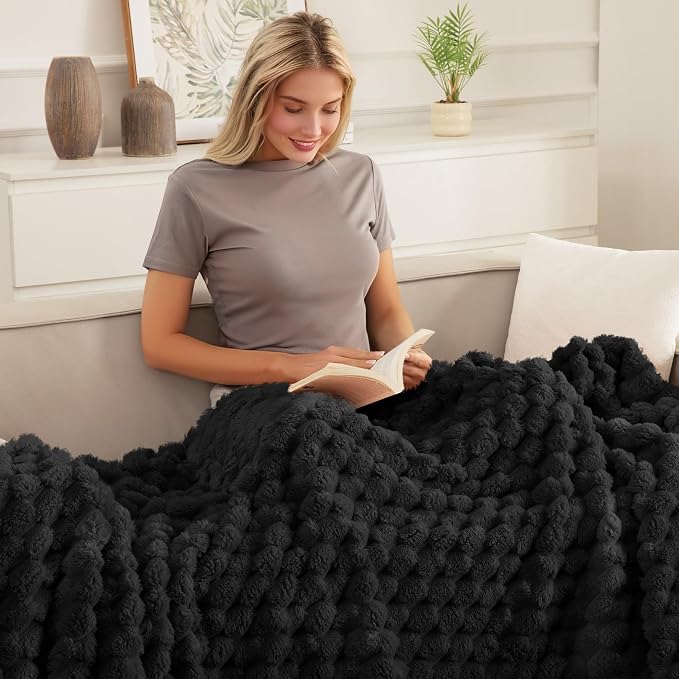 Whale Flotilla Soft Fleece King Size Bed Blanket Luxury 3D Jacquard, Black | Lightweight Breathable Coverlet Bedspread for All Seasons, Super Cozy Plush Fluffy Fuzzy Decorative Blanket for Bed, 90"x104"