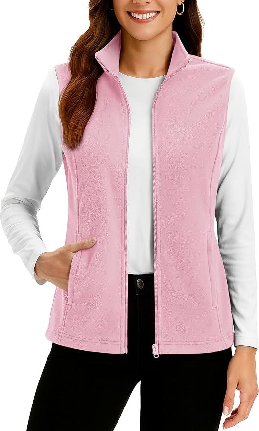 TACVASEN Women's Fleece Vest Lightweight Sleeveless Zip Jacket Outerwear | Soft Polar,Zipper Pockets,Stand Collar,Fall Winter Warm,Outdoor,Athletic,Running,Hiking,Travelling,Golf,Work