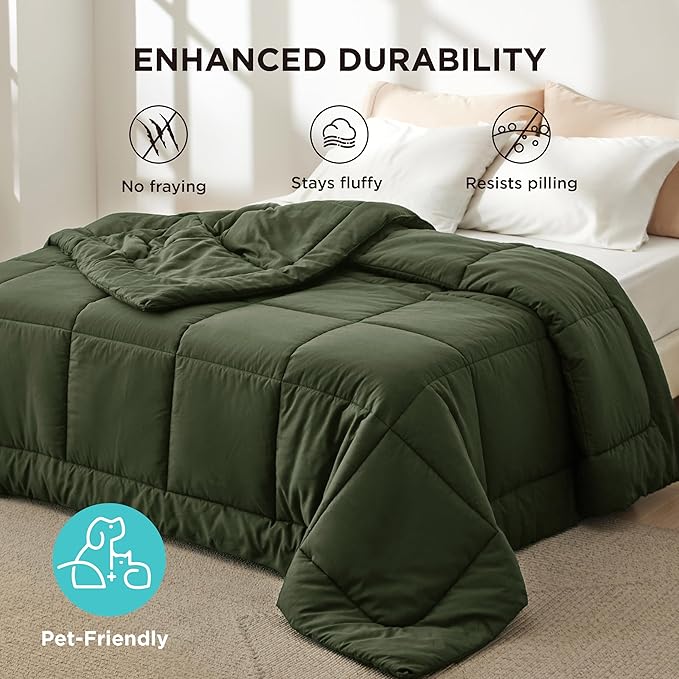 Bedsure Comforter Duvet Insert - Quilted Comforters Queen Size, All Season Duvet, Down Alternative Bedding, with 8 Tabs, Gifts for Women/Men, Olive Green, Queen 88 x 88 Inches