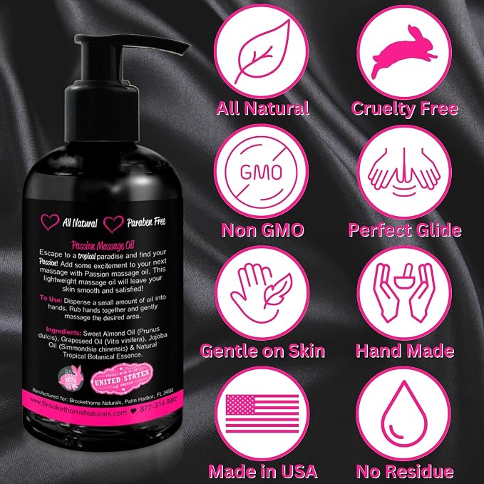 Passion Massage Oil for Date Night | Set of 2 Massaging Oils Lemon Crème & Tropical Paradise | All Natural with Almond & Jojoba | for Women & Men | Perfect for Full Body Relaxation & Aromatherapy