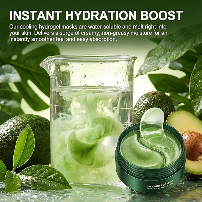 Avocado Eye Mask 60 PCS, Under Eye Patches for Dark Circles and Puffiness, Moisturizing Nourishing Eye Treatment Mask, Improving Eye Skin Dryness, Fine Lines and Wrinkles, Parches para Ojeras