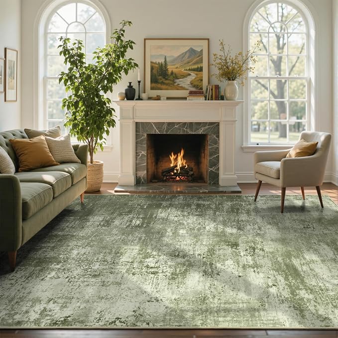 8x10 Ft Large Area Rugs for Living Room, Soft Non-Slip Washable Rugs Modern Abstract Pattern Carpet for Bedroom Indoor Floor Nursery Home Decor (Green)