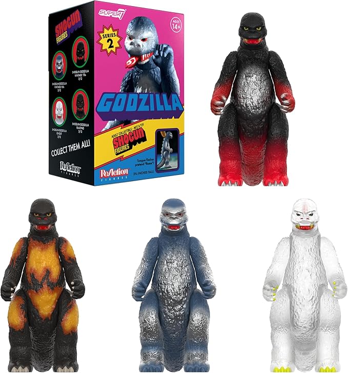 Super7 Toho Shogun Godzilla Blind Box Flat Reaction Figures - (12 Pack) 3.75" Toho Godzilla Action Figures Classic Movie Monster Collectibles and Retro Toys
