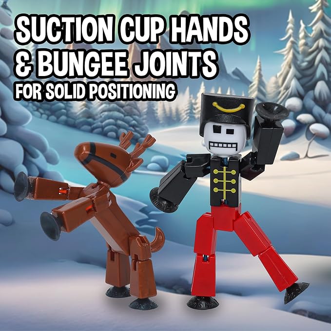 Zing StikBot Christmas Crew Pack - Includes 7 StikBots and 1 Set of Accessories, New Christmas Themed Stop Motion Animation Toy Set