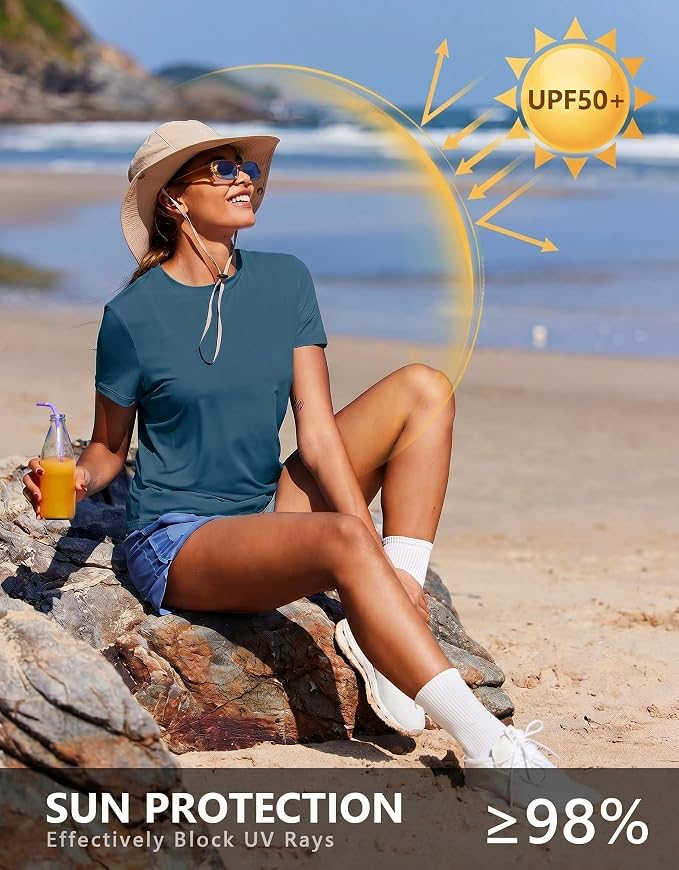 PINSPARK Soft Workout Tops for Women UPF 50+ Sun Protection Shirt Quick Dry Athletic Running Hiking Travel Basic Tee Shirts