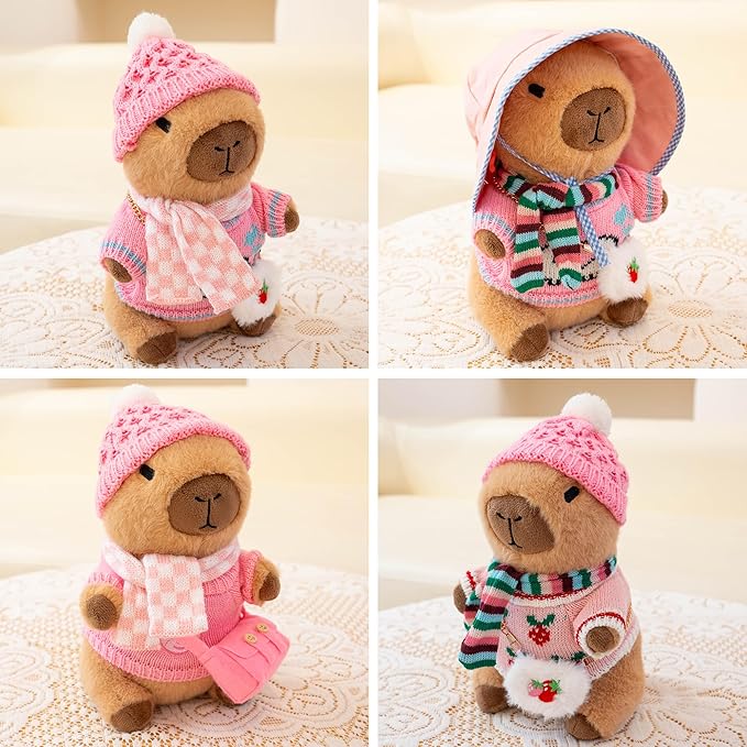 Capybara Plush with 10 Pcs Clothes & Accessories,Christmas Stuffed Animals, 10.2 in Cute Capybara Plush Toys,Birthday Gifts&Dress Up Cute Plushies for Boys/Girls (Spring-B)