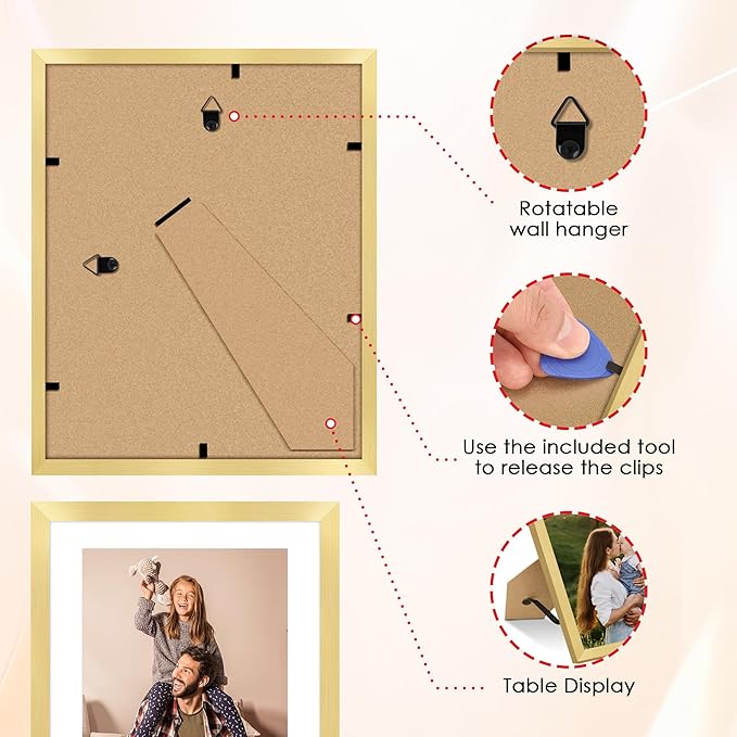 10 Pack Picture Frames Collage Wall Decor for Mounting or Tabletop Display, Gallery Wall Frame Set with Two 8x10 Gold Frames, Four 5x7 and Four 4x6 Frames, Multi-Pack Photo Frame Set