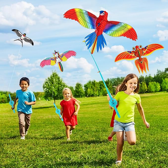 VioraWhite 10 Pcs Fishing Rod Kite for Kids, Vivid Butterfly Swallow Parrot, Easy to Fly, Swallows, Bald Eagles, Magpies Kites for Family Adults Spring Outdoor Beach