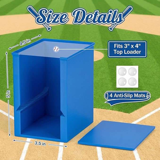 Toploader Dispenser & Penny Sleeve Holder - Dual Compartment Holds 250 Penny Sleeves & up to 50 Top Loaders, Stackable Card Storage Box with Dustproof Lid (Blue)